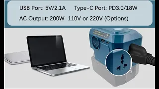 Инвертор 18-21v=220v - 200w - для Makita - Dewalt - Milwaukee - Powerbank 18-21v=5v