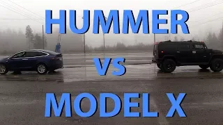 Tesla Model X vs Hummer H2 tug of war