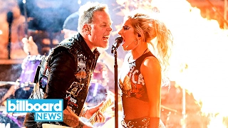 Lady Gaga & Metallica Rock Through Mic Trouble for 'Moth Into Flame', 2017 Grammys | Billboard News