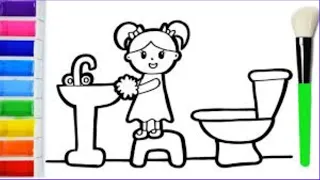 Drawing and Coloring a Girl Washing Her Hands👧💦🚽, coloring pages for kids,