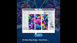 3D 20ozs Wrap Design - Neon Floral 3D Skinny Tumbler Wrap Design - Tumbler Sublimation Designs St...