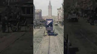 Restored footage of San Francisco in 1906 - Traveling down Market Street in a horse-drawn carriage