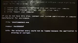 How to Fix Windows Memory Diagnostic Error " File :bootmemtest.exe status : 0xc000000f "
