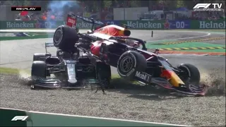 Lewis Hamilton and Max Verstappen's Scary Crash (Slow Motion) - Italian GP 2021 Monza