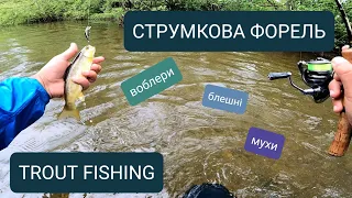 Форель на спінінг,  коливалки та воблери у струмку.