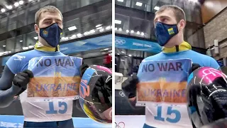 This Ukrainian Athlete Held Up A "No War In Ukraine" Sign After His Olympic Race To Call For Peace