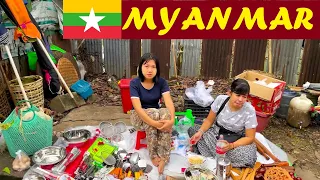 🇲🇲 Myanmar People On A Lively Sunday Morning Market Life Yangon