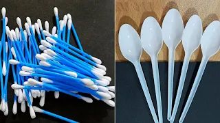 3 Home Decor Ideas using Plastic Spoons and Cotton Earbuds - DIY crafts using waste material