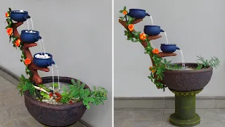 Amazing Ideas from Cement - DIY Beautiful Mini Waterfall Aquarium