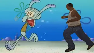 Squidward runs away from Fat CJ