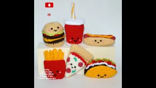 hot dog || frank n fries || ketchup & fries|| Burger  || meal & cheeseburger made of crochet