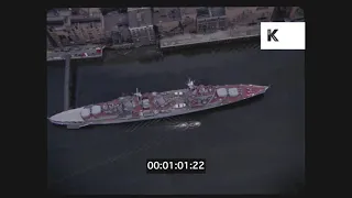 1970 London, Aerials over River Thames, HMS Belfast, Tower Bridge, 35mm