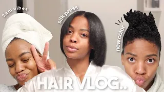 HAIR VLOG | Black Rinse + Silk Press at 2am.. whew chile!