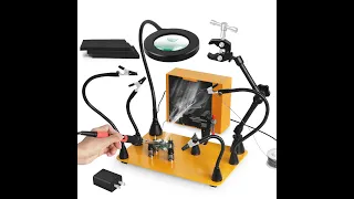 Magnetic Helping Hands Soldering Third Hand with 3X & 6X LED Magnifying Lamp, Hot Air Gun Holder