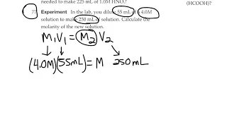 Solving for Molarity using M1V1 = M2V2 formula