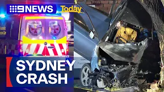 Three teenagers hospitalised after car crash in Sydney | 9 News Australia