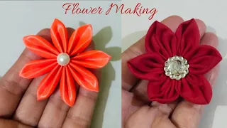 Diy/how to make an adorable fabric flower in just 2 minutes/Easy Tricks Cloth Flower Making 2 in 1