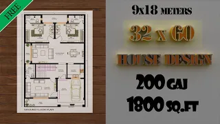 32 x 60 house plan naksha || 1800 sqft house map || 200 Gaj ka naksha | 30x60 ka naksha