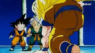 Goku se transforma en Super Saiyajin 3 frente a Goten y Trunks