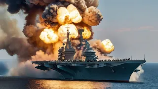 1 MINUTE AGO! Russia's newest aircraft carrier carrying dozens of FVP drones was blown up by a US-Uk