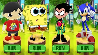 Tag with Ryan vs Sonic Dash vs Spongebob: Sponge on the Run vs Teen Titan Robin Run - Gameplay