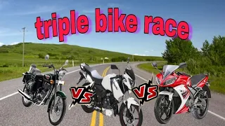 Triple bike race// Apache v/s r15 v/s bullet bike race // new bike race 2019