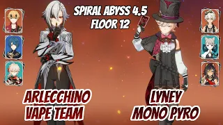 Arlecchino Vape Team & Lyney Mono Pyro Spiral Abyss Floor 12 (9 Stars) | Genshin Impact