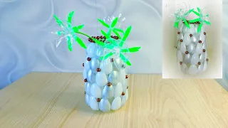 Как сделать вазу для цветов из пластиковых ложек |декор |Vase plactic spoons.