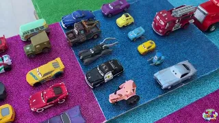 Disney Pixar Cars Fall Into The Water  Lightning McQueen Mater Sally Sheriff Fillmore Sarge Red Mack