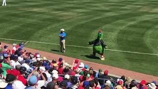 Nick gets into a “fight” with the Phillie Phanatic