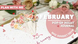 [PLAN WITH ME] Rose Flower Theme POP-UP Bullet Journal | February 2021 | POP-UP CARD TUTORIAL