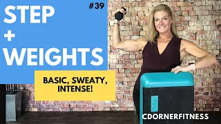 STEP Aerobics with Dumbbells! Strength Interval Workout! 134 bpm | #39