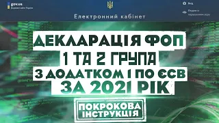 Як подати, ФОП 1 та 2 групи, деклараціяю платника єдиного податку за 2021 рік з додатком 1 по ЄСВ?