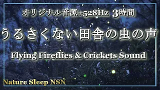 【眠れる環境音 田舎の虫の鳴き声】ばあちゃん家の裏山から聞こえるやさしい虫の声と満月に舞うホタル | 睡眠用＆勉強用BGM うるさくない鈴虫の鳴き声とコオロギの鳴き声 3時間 | 故郷の自然音と映像