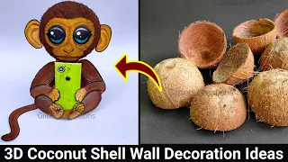 Coconut Shell Craft ideas / DIY Monkey Craft (simple) | Easy Coconut shell Wall hanging ideas