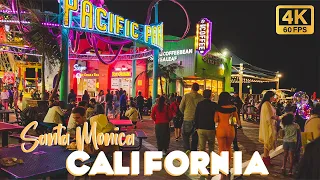 🇺🇸 Night Walk Santa Monica Pier and Third Street Promenade - California USA [4K60 Virtual Tour]