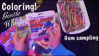 ASMR Coloring with Crayons (Gentle whispering & gum chewing) Crayon rummage/Big League Chewing Gum.