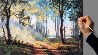 Аcrylic Landscape Painting - Summer / Easy Art / Drawing Lessons / Satisfying / Живопись акрилом