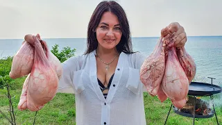 😲 FRIED Lamb EGGS with Vegetables on the Beach! Indescribable taste!