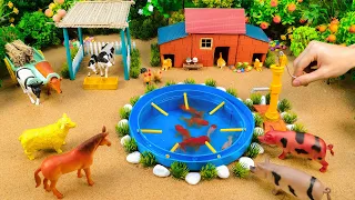 DIY mini Farm Diorama with house for Cow,Pig,Fish Pond #68 | How to make Mini Hand Pump Supply Water