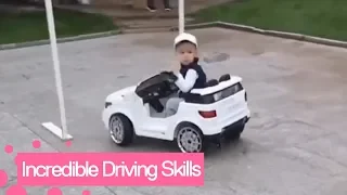 Four-year-old boy shows off impressive driving skills with toy car