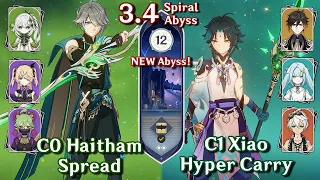 NEW SPIRAL ABYSS 3.4! C0 Alhaitham Spread & C1 Xiao Hyper | Floor 12 - 9 Stars | Genshin Impact