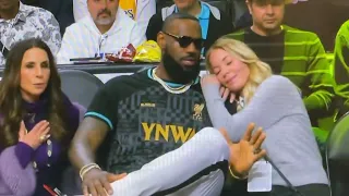 LeBron Chills With Courtside Ladies While D'Angelo Russell Works His Ass Off!