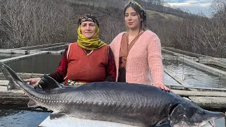 Grilling a big fish in the oven with fresh vegetables on a winter day in the village!