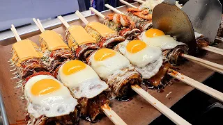 giant teppanyaki cheese egg hotdog / 대왕 철판 치즈 계란 핫도그 / korean street food