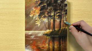 How to Paint Autumn Reflected in the Lake / Acrylic Painting for Beginners
