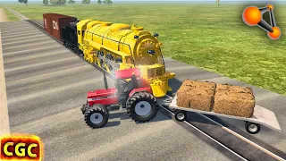 Steam Engine Train Vs Cars on railroad cross #7 BeamNG Drive