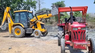 Jcb 3dx Backhoe Machine Loading Stones In Mahindra 415 DI Tractor | Jcb and Tractor Cartoon Video