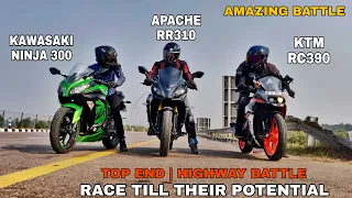 Ninja 300 Vs RC 390 Vs Apache RR310 || Drag Race || Highway Top End