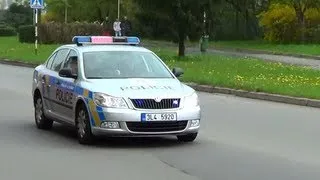 Czech police car responding code 3 wail & yelp sirens | Policie Česká Lípa